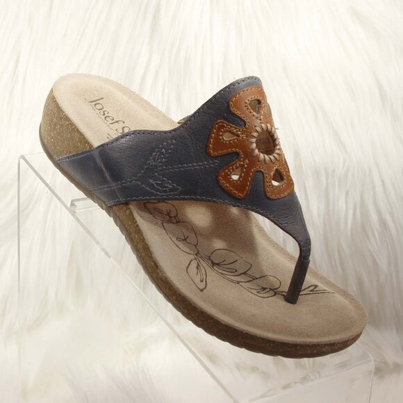 Josef Seibel Women's Leather Thong Sandals EU 37 Gray Floral Style #78809 READ - Picture 1 of 15